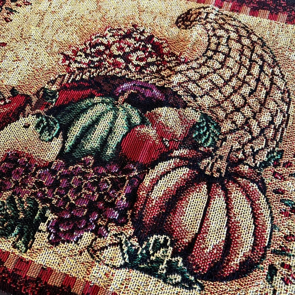 Harvest Cornucopia Table Runner Tapestry Pumpkins Grapes Fruit Fall Thanksgiving